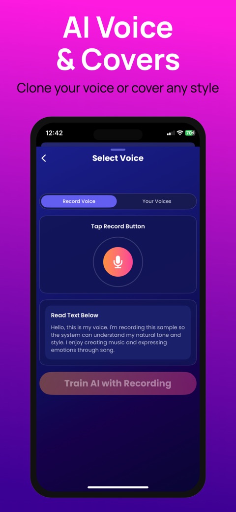 Tune Music App Store screenshot showing its AI voice cover feature